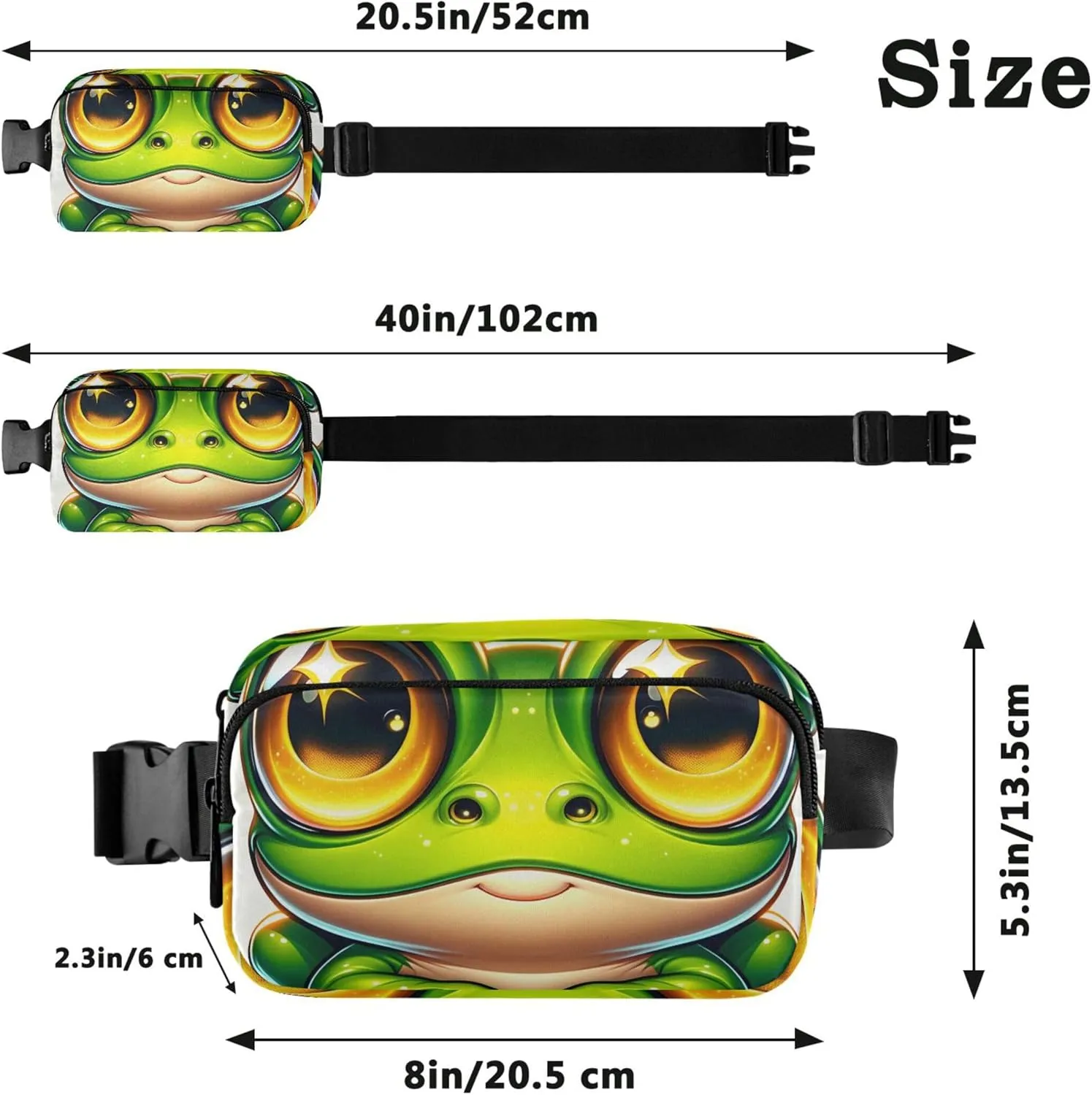 Cute Frog Cartoon Women Fanny Pack Waterproof Belt Bags Hip Pack Neon Crossbody Waist Pack