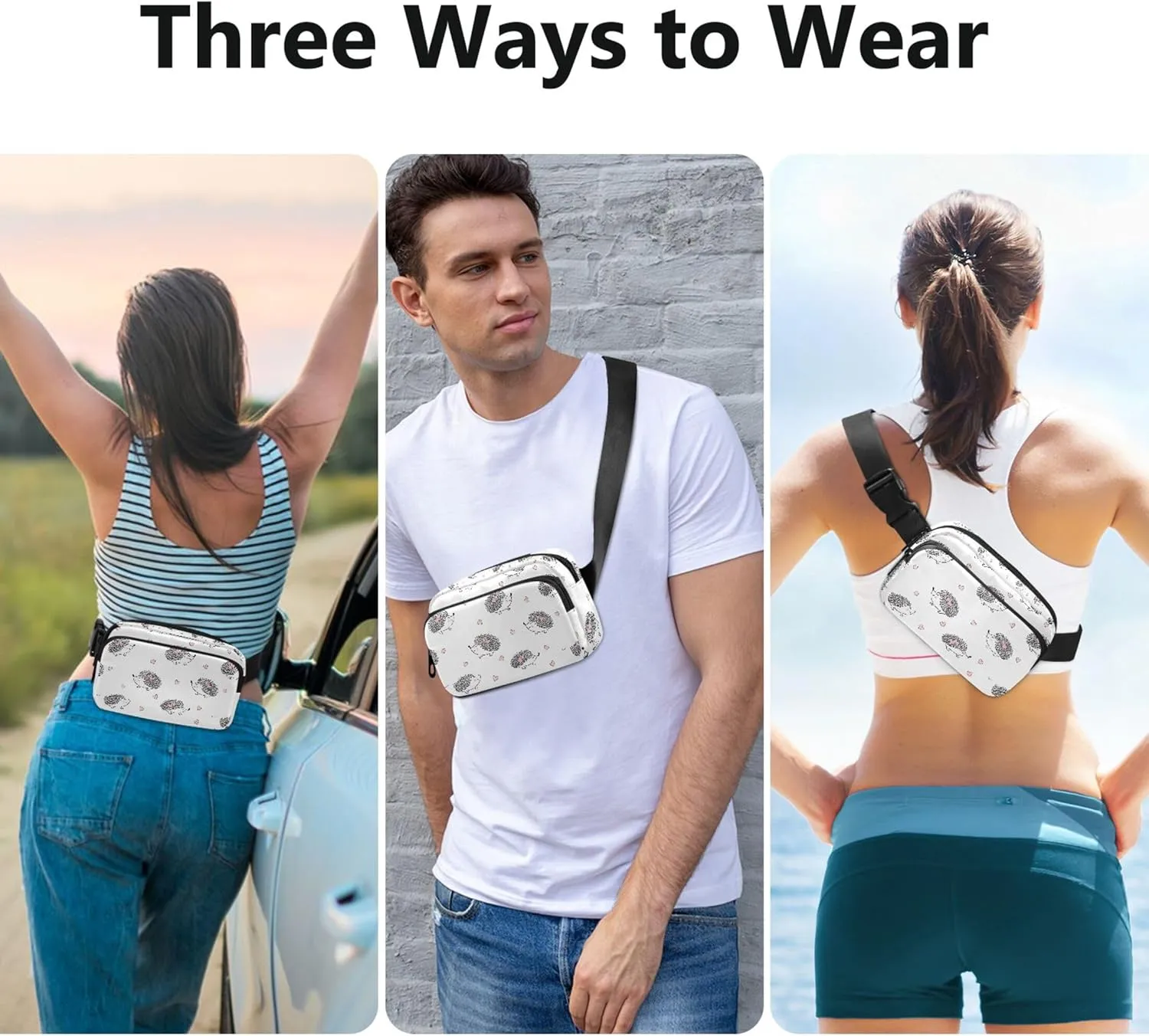 Cute Hedgehogs Animals Fanny Packs for Women Waterproof Belt Bags Hip Pack Cute Travel Waist Pouch