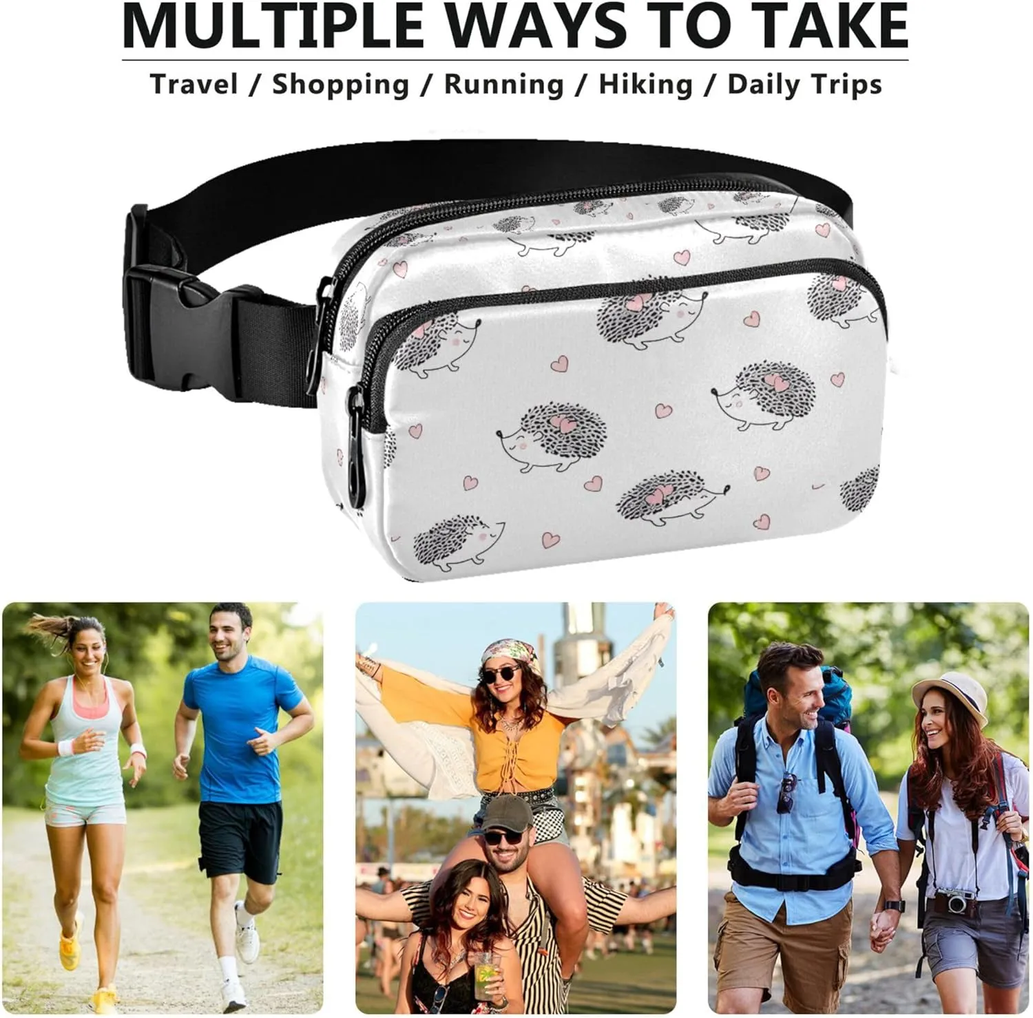 Cute Hedgehogs Animals Fanny Packs for Women Waterproof Belt Bags Hip Pack Cute Travel Waist Pouch