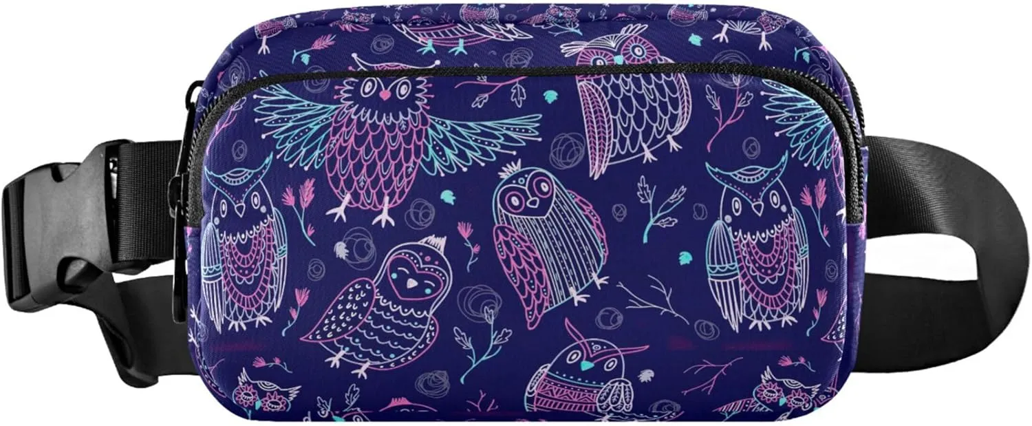 Cute Owls Boho Violet Women Fanny Packs Cartoon Belt Bags Hip Pack Waterproof Waist Bag for Women