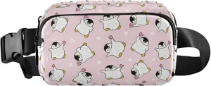 Cute Penguin Heart Pink Women Fanny Pack Bright Colored Hip Bag Belt Pouch Waterproof Travel Waist Pouch
