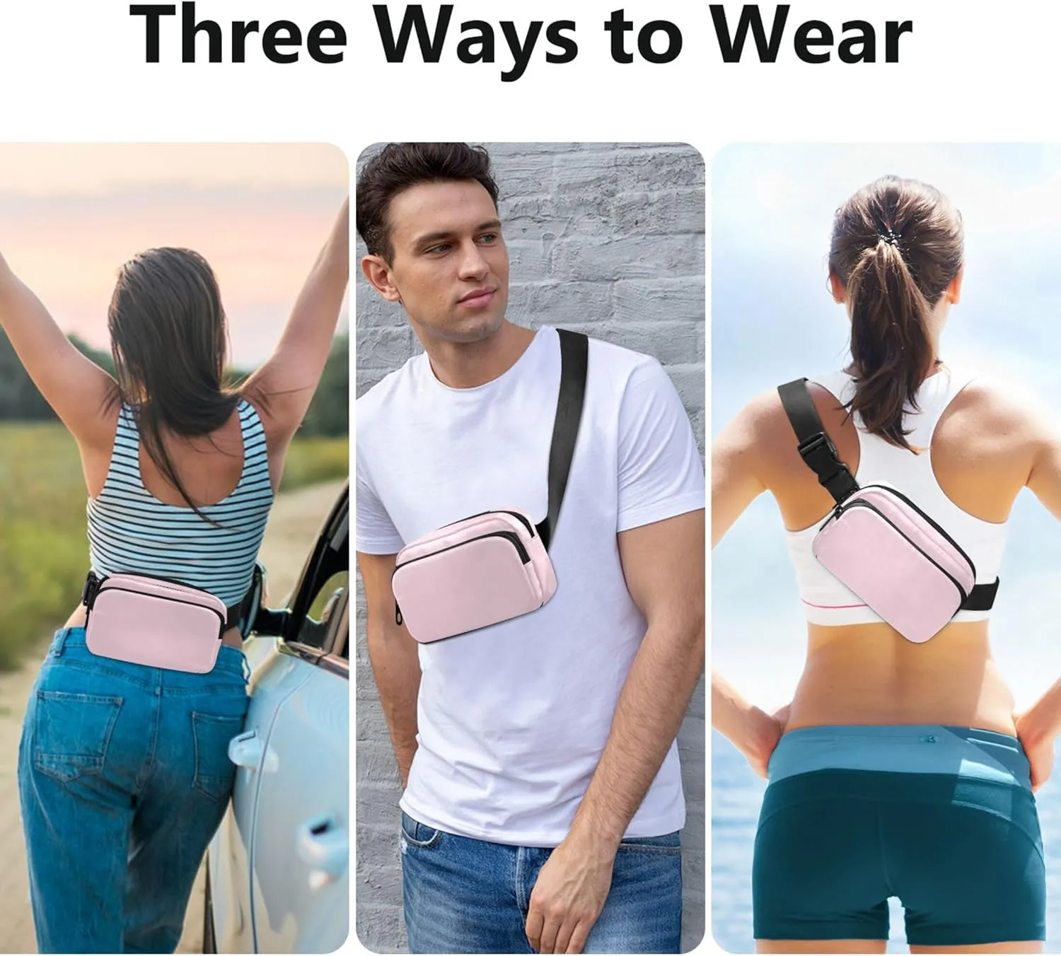 Cute Pink Fanny Pack for Women Waterproof Everywhere Belt Bag Cute Waist Purse for Women