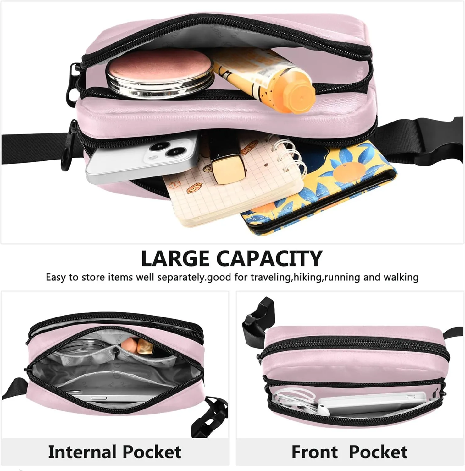 Cute Pink Fanny Pack for Women Waterproof Everywhere Belt Bag Cute Waist Purse for Women