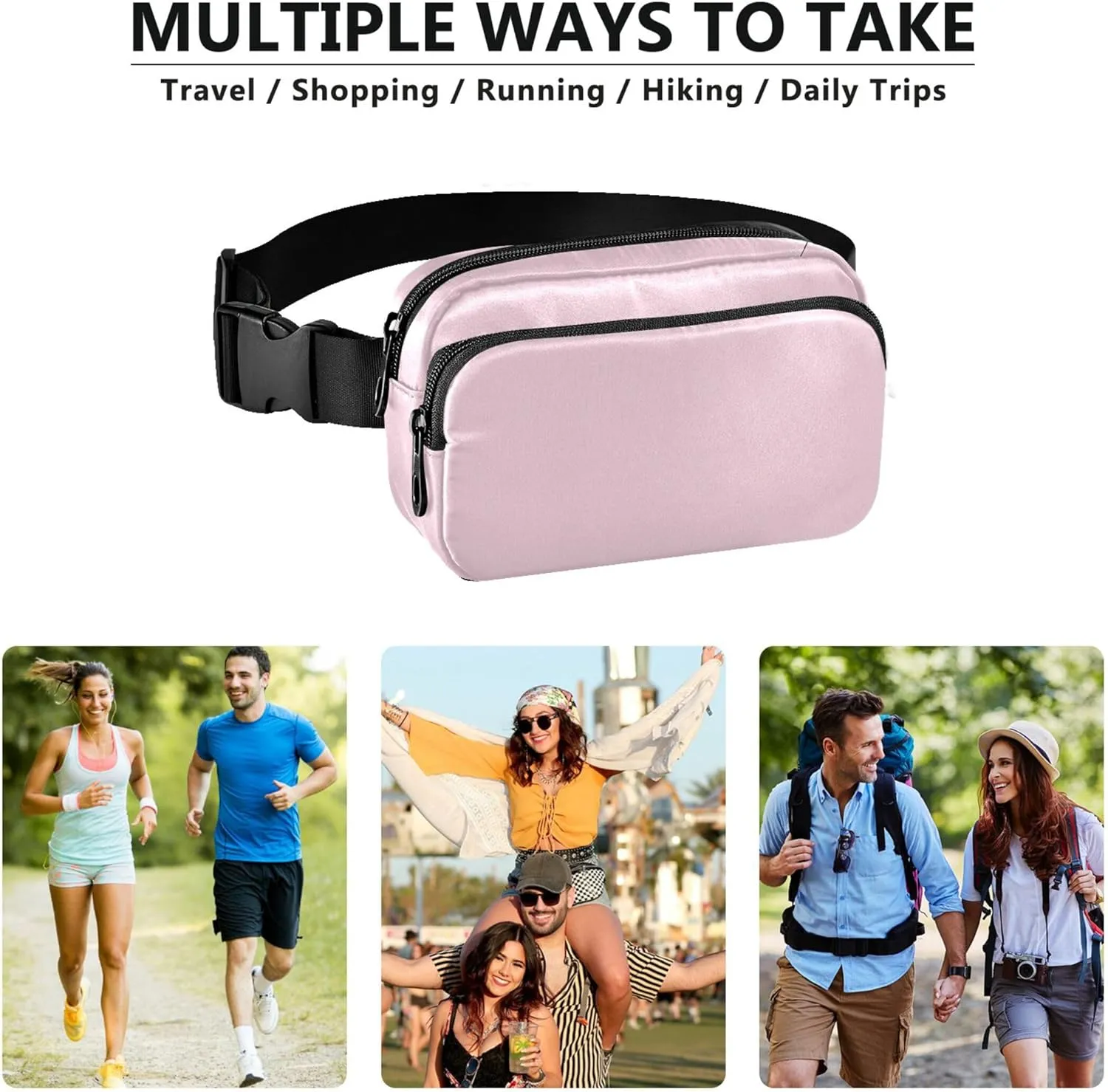 Cute Pink Fanny Pack for Women Waterproof Everywhere Belt Bag Cute Waist Purse for Women