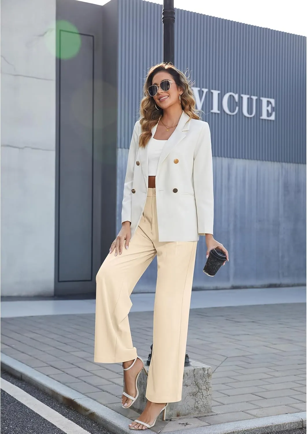 CZYINXIAN Women's Casual Business Work Wide Leg Pants Flowy High Waisted Suit Pants with Pockets