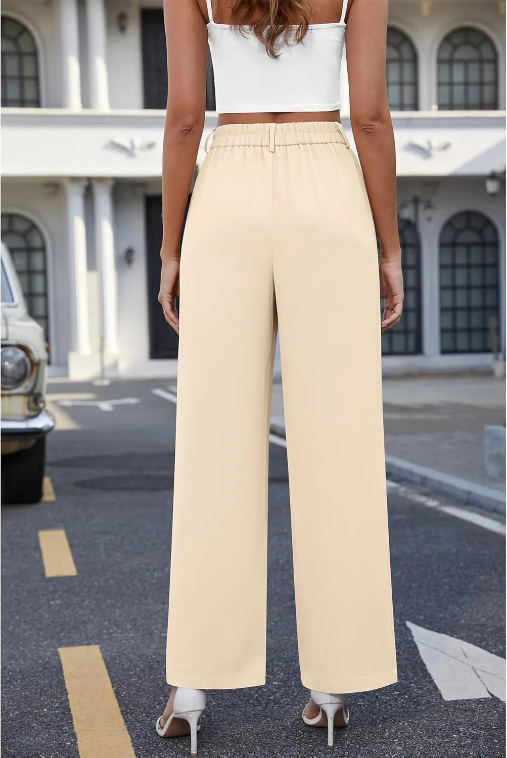 CZYINXIAN Women's Casual Business Work Wide Leg Pants Flowy High Waisted Suit Pants with Pockets