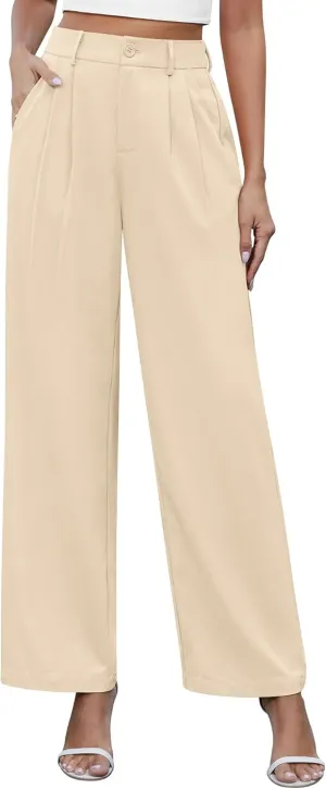 CZYINXIAN Women's Casual Business Work Wide Leg Pants Flowy High Waisted Suit Pants with Pockets