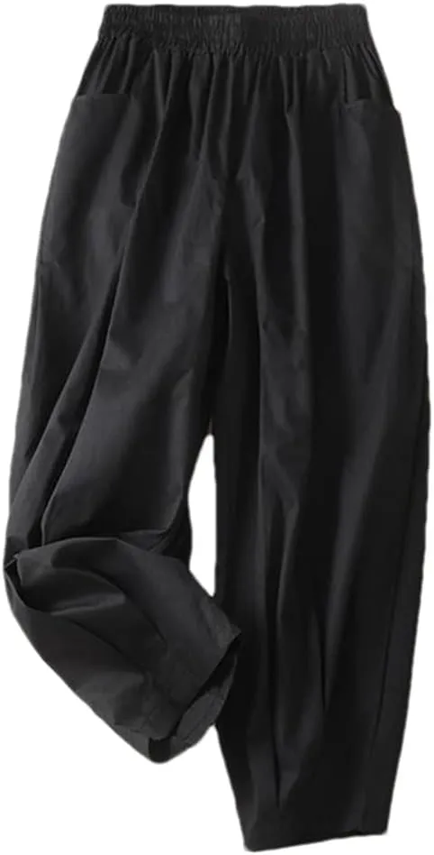 Deepsko Women's Cotton Cropped Ankle Loose Elastic Waist Harem Pants