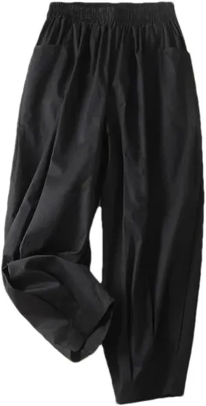 Deepsko Women's Cotton Cropped Ankle Loose Elastic Waist Harem Pants