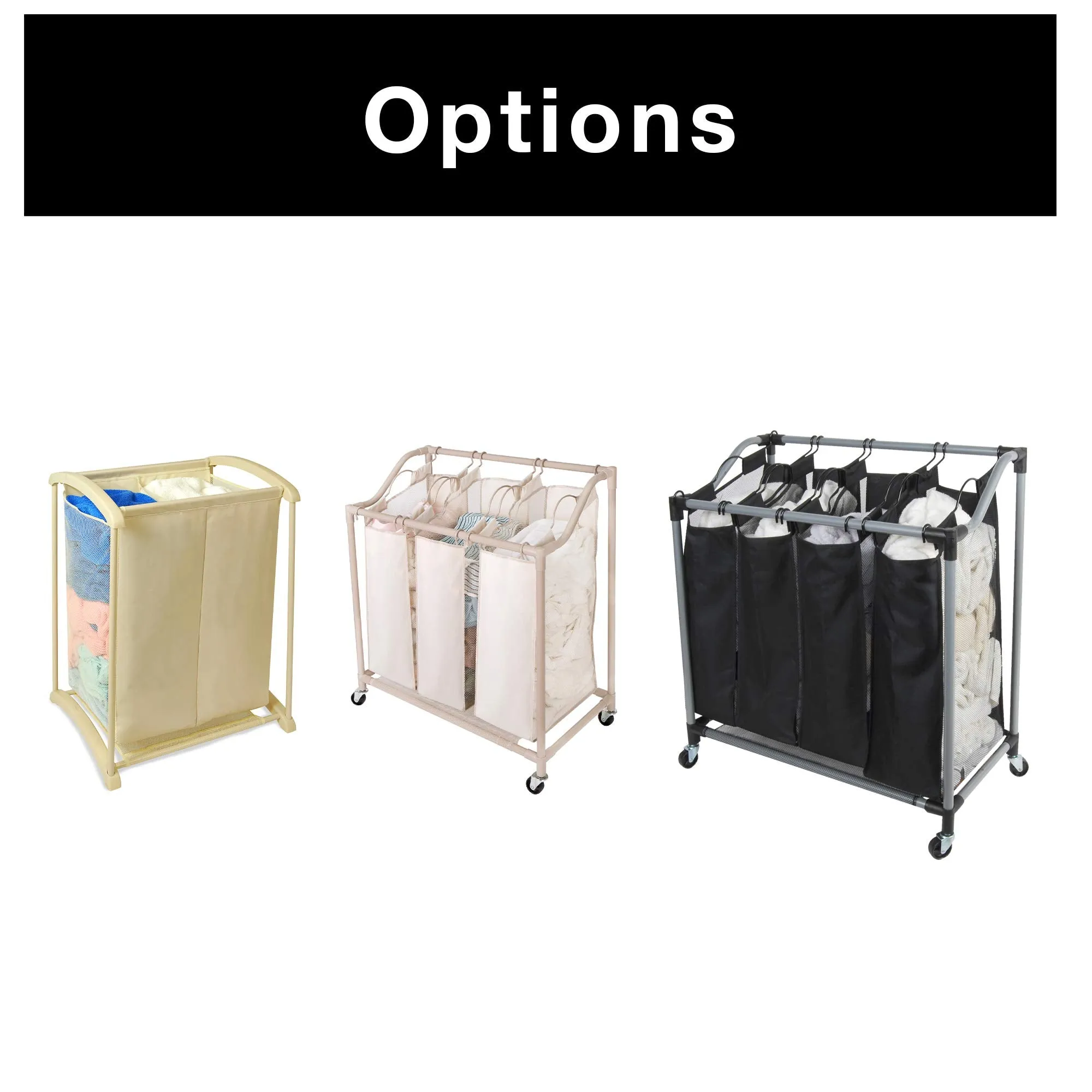 Deluxe Rolling Triple-Compartment Laundry Sorter Hamper with Wheels - 30 x 32 Inch - Beige
