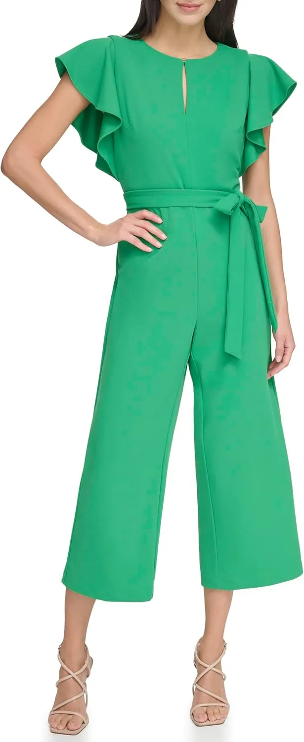 DKNY womens Flutter Sleeeve Jumpsuit