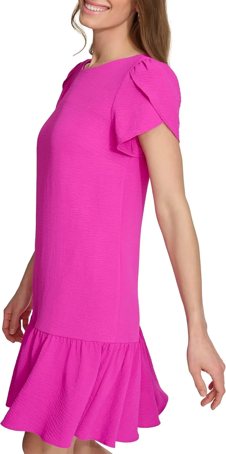 DKNY Women's Tulip Sleeve Ruffle Hem Mini Dress