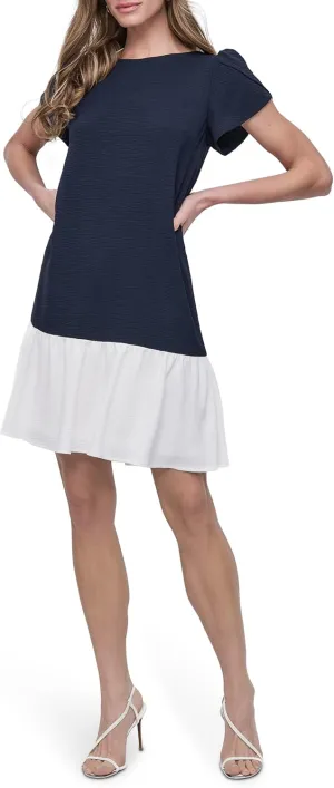 DKNY Women's Tulip Sleeve Ruffle Hem Mini Dress