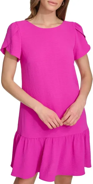 DKNY Women's Tulip Sleeve Ruffle Hem Mini Dress