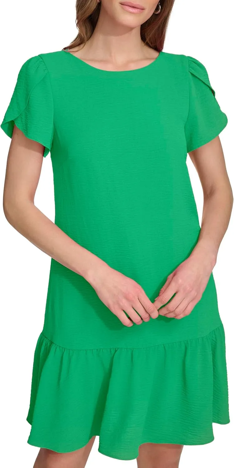 DKNY Women's Tulip Sleeve Ruffle Hem Mini Dress