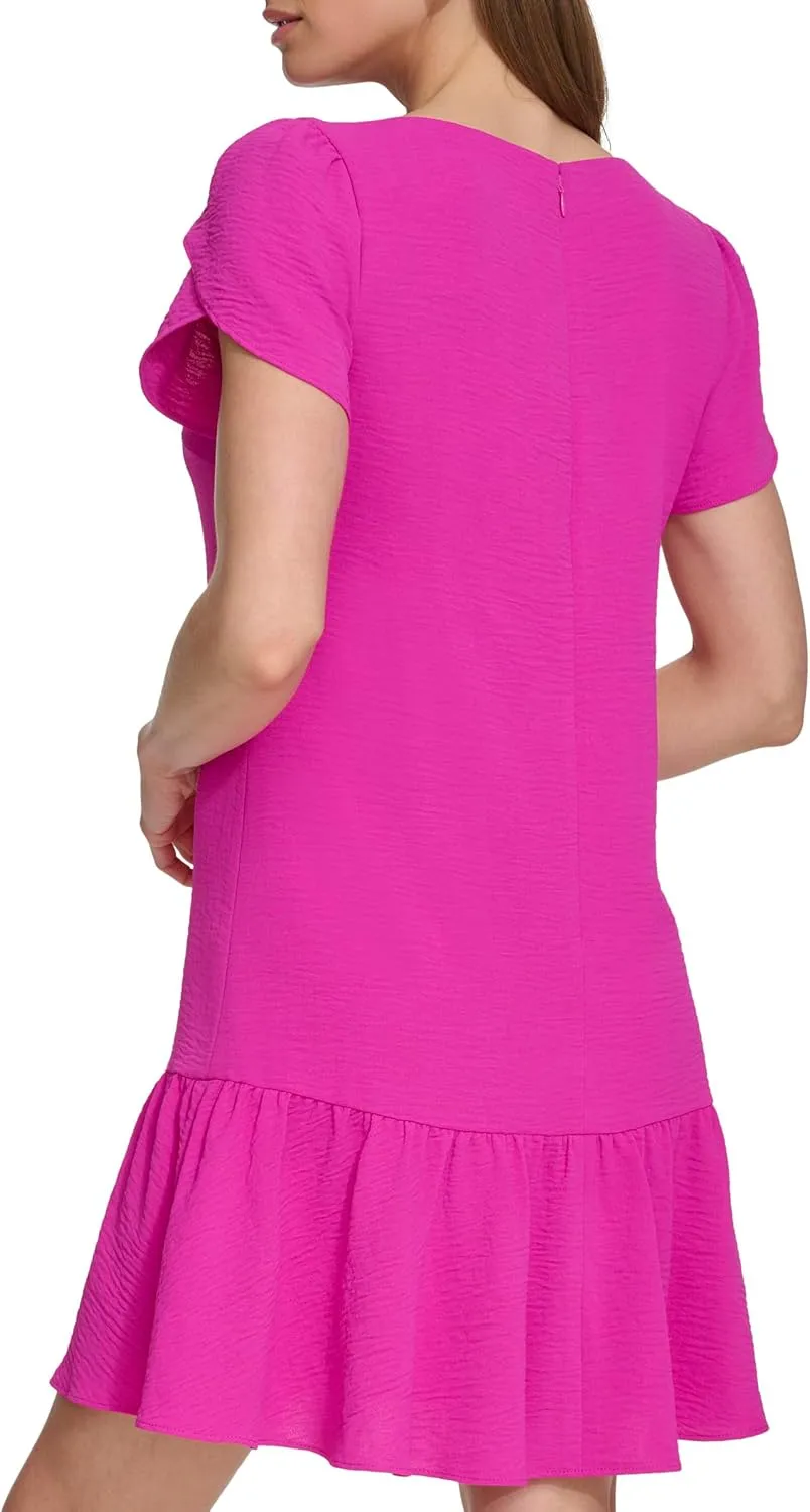 DKNY Women's Tulip Sleeve Ruffle Hem Mini Dress