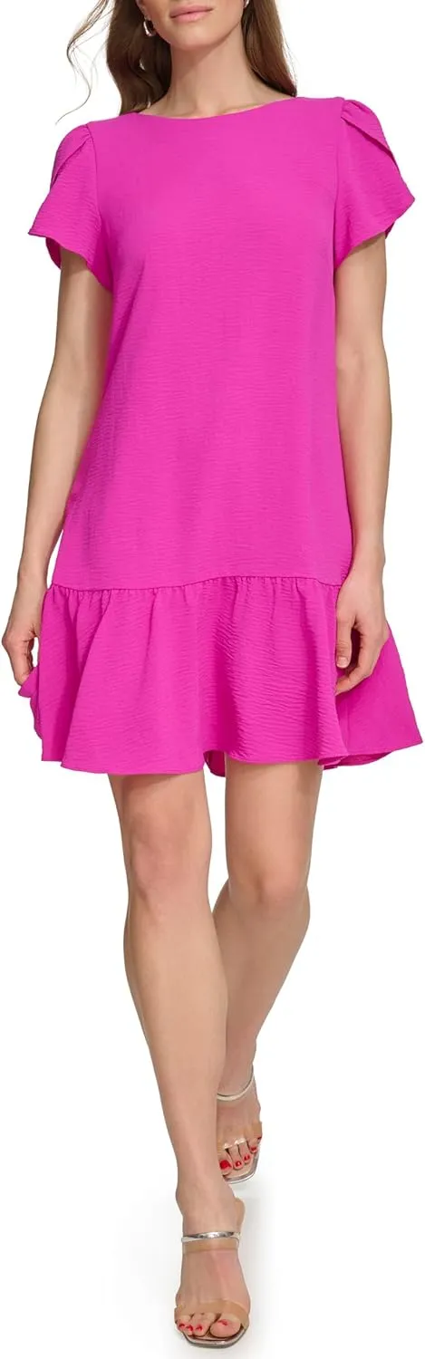 DKNY Women's Tulip Sleeve Ruffle Hem Mini Dress