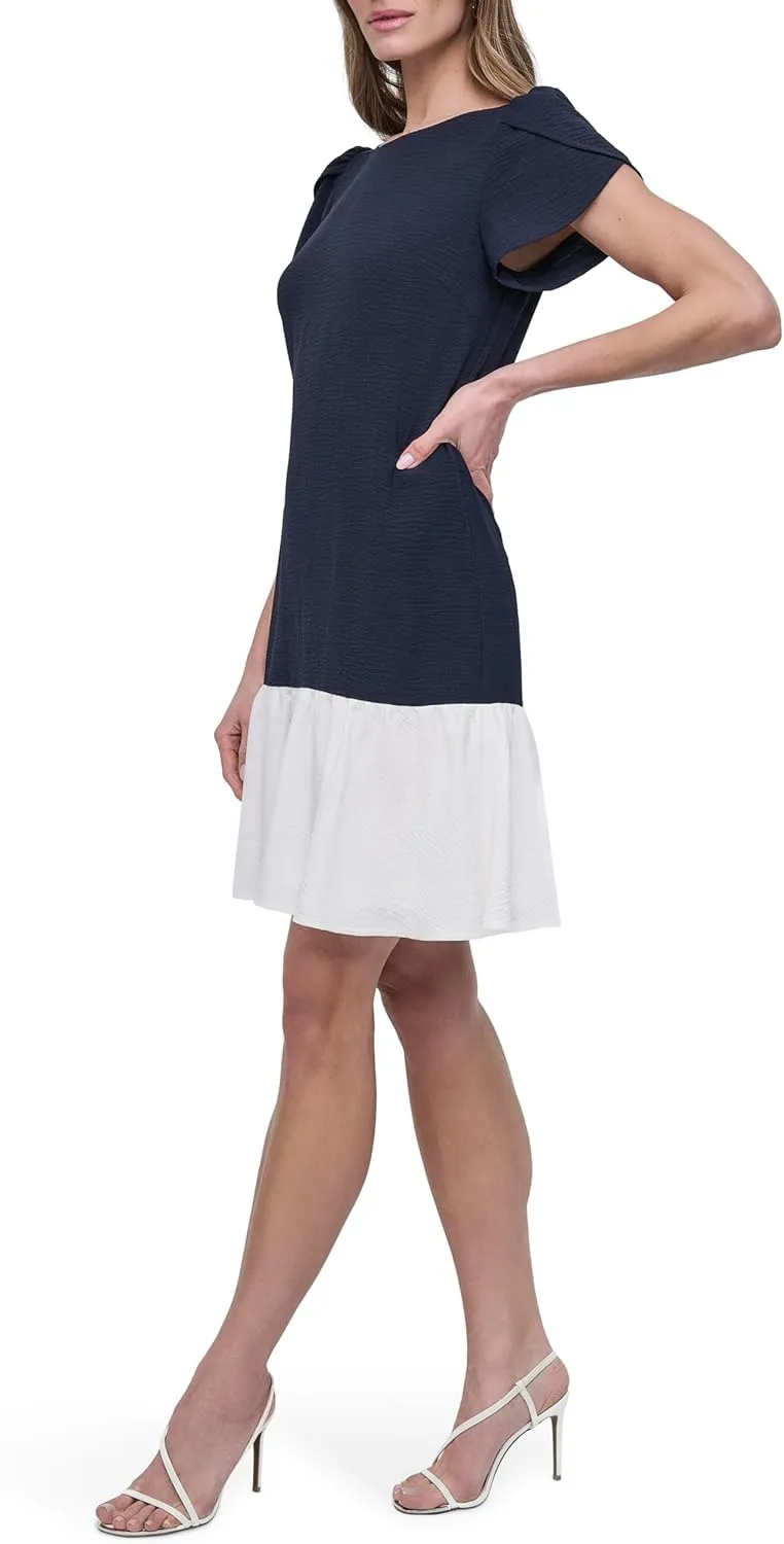 DKNY Women's Tulip Sleeve Ruffle Hem Mini Dress