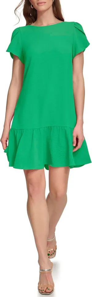 DKNY Women's Tulip Sleeve Ruffle Hem Mini Dress