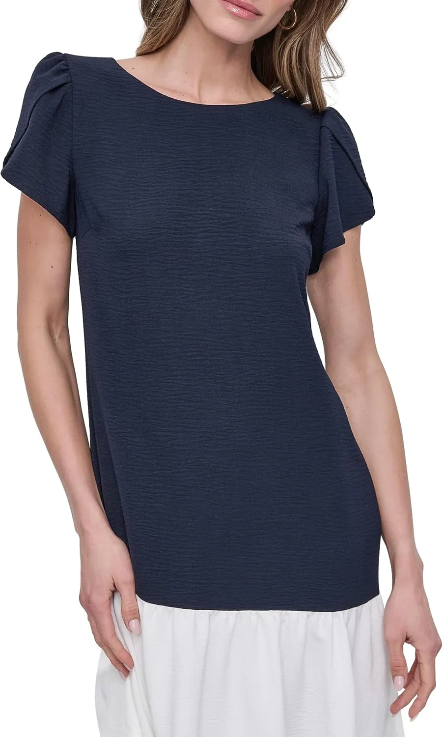 DKNY Women's Tulip Sleeve Ruffle Hem Mini Dress