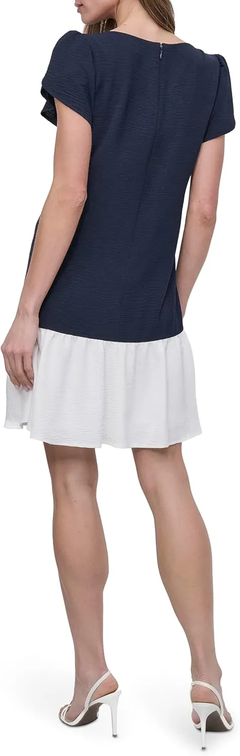 DKNY Women's Tulip Sleeve Ruffle Hem Mini Dress