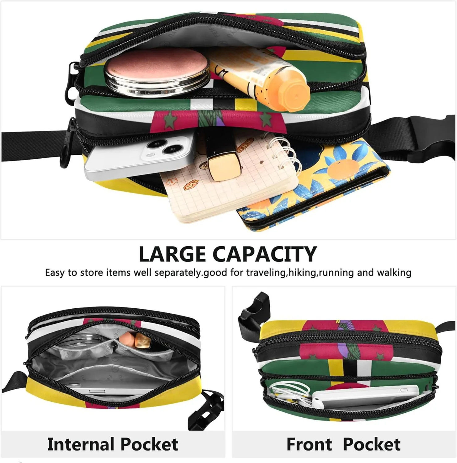 Dominica Flag Official Fanny Packs Women Waterproof Belt Bags Hip Pack Cute Crossbody Waist Purse