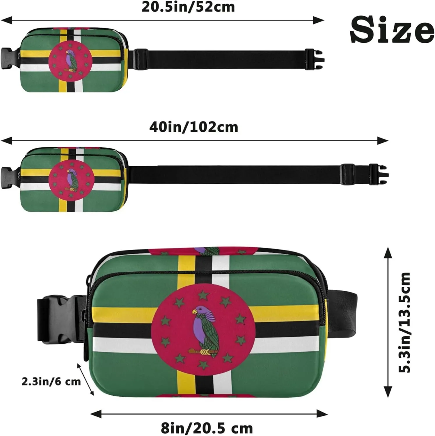 Dominica Flag Official Fanny Packs Women Waterproof Belt Bags Hip Pack Cute Crossbody Waist Purse