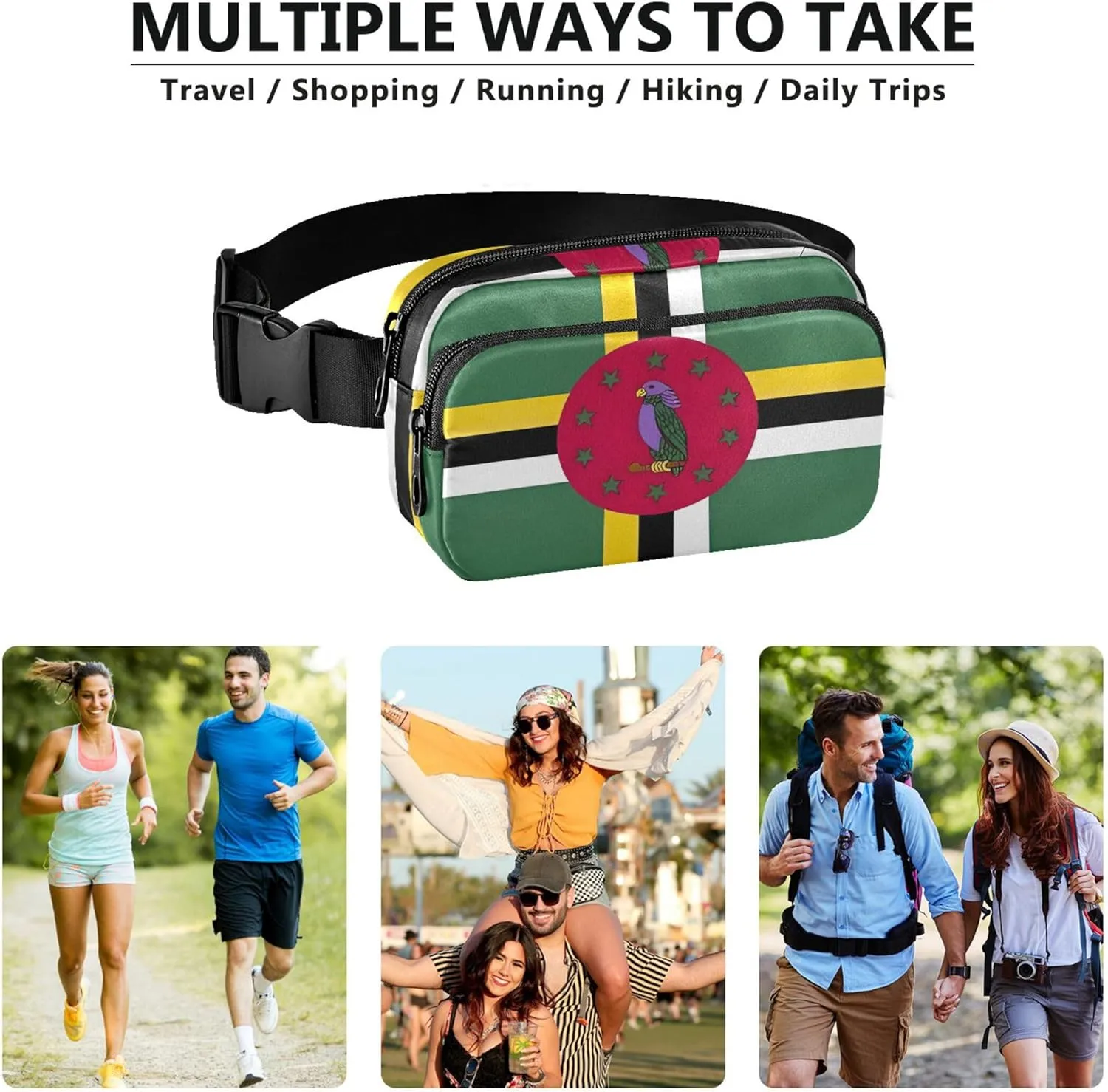 Dominica Flag Official Fanny Packs Women Waterproof Belt Bags Hip Pack Cute Crossbody Waist Purse