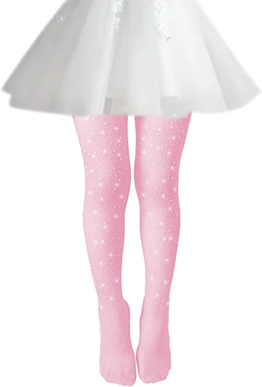 DOOVID Little Girls Sparkle Fishnet Tights Rhinestone Tights Toddler Tights Glitter Leggings Kids Stockings