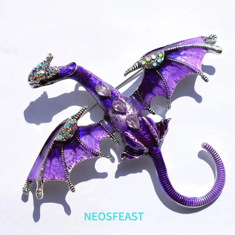 Elegant Enameled Dragon Brooches for Women Rhinestone Pin Multi Color Holiday Men Gift Garment Dress Accessories Fashion Jewelry