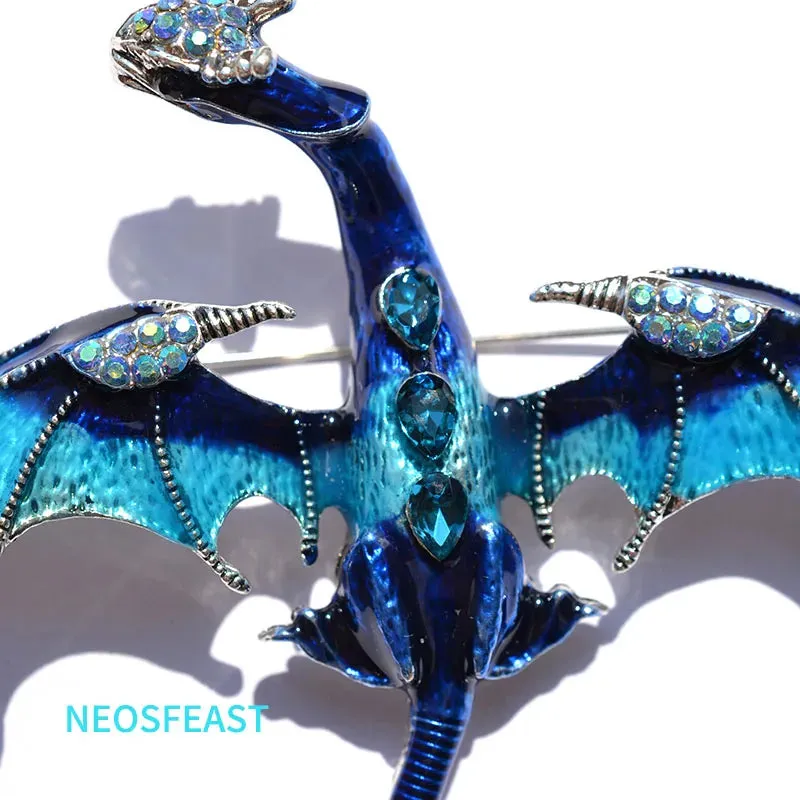 Elegant Enameled Dragon Brooches for Women Rhinestone Pin Multi Color Holiday Men Gift Garment Dress Accessories Fashion Jewelry
