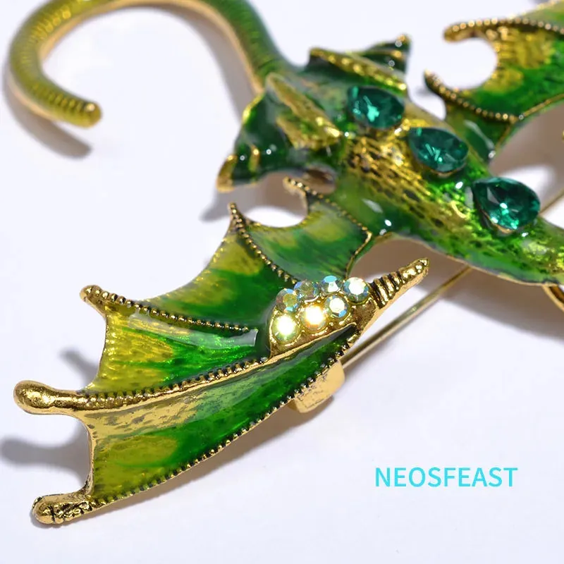 Elegant Enameled Dragon Brooches for Women Rhinestone Pin Multi Color Holiday Men Gift Garment Dress Accessories Fashion Jewelry