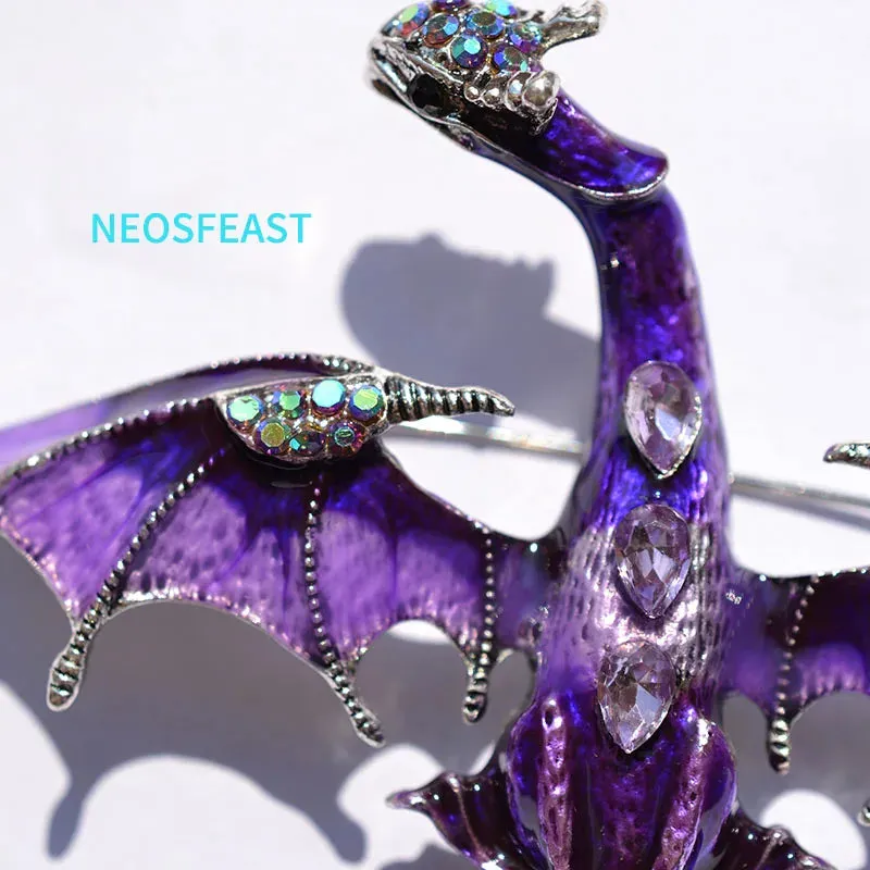 Elegant Enameled Dragon Brooches for Women Rhinestone Pin Multi Color Holiday Men Gift Garment Dress Accessories Fashion Jewelry