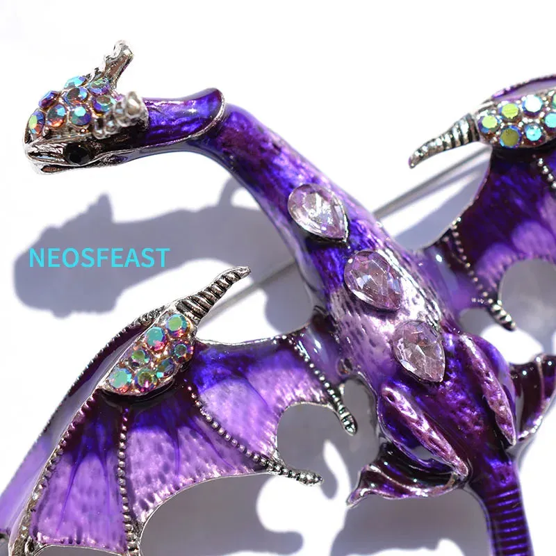Elegant Enameled Dragon Brooches for Women Rhinestone Pin Multi Color Holiday Men Gift Garment Dress Accessories Fashion Jewelry