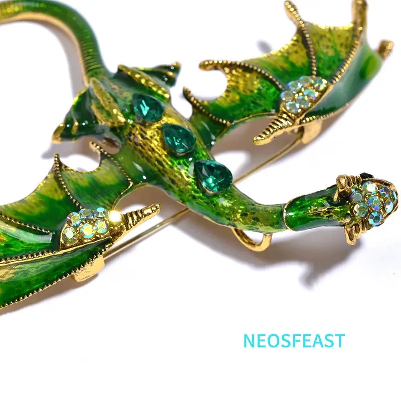 Elegant Enameled Dragon Brooches for Women Rhinestone Pin Multi Color Holiday Men Gift Garment Dress Accessories Fashion Jewelry