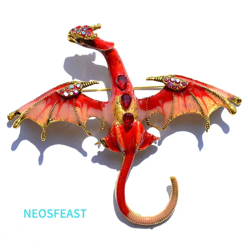 Elegant Enameled Dragon Brooches for Women Rhinestone Pin Multi Color Holiday Men Gift Garment Dress Accessories Fashion Jewelry