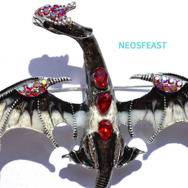 Elegant Enameled Dragon Brooches for Women Rhinestone Pin Multi Color Holiday Men Gift Garment Dress Accessories Fashion Jewelry