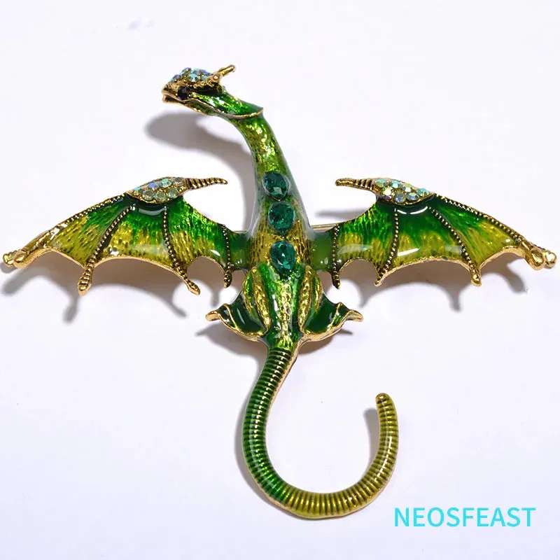Elegant Enameled Dragon Brooches for Women Rhinestone Pin Multi Color Holiday Men Gift Garment Dress Accessories Fashion Jewelry