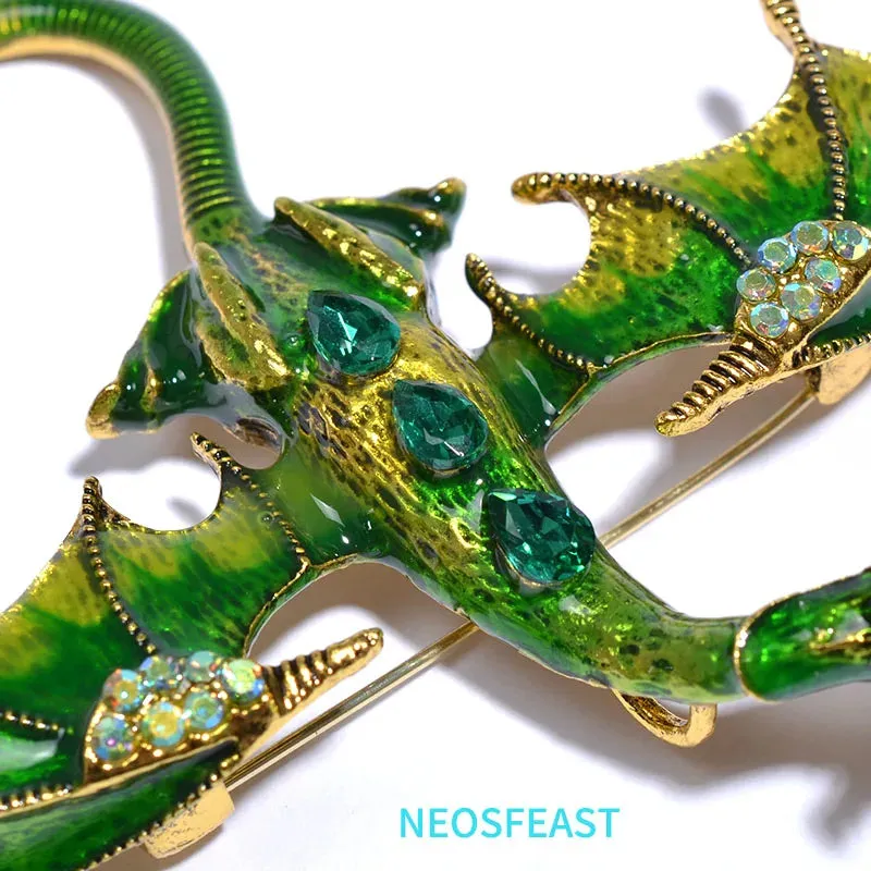 Elegant Enameled Dragon Brooches for Women Rhinestone Pin Multi Color Holiday Men Gift Garment Dress Accessories Fashion Jewelry