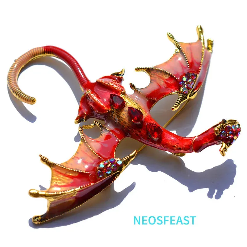 Elegant Enameled Dragon Brooches for Women Rhinestone Pin Multi Color Holiday Men Gift Garment Dress Accessories Fashion Jewelry