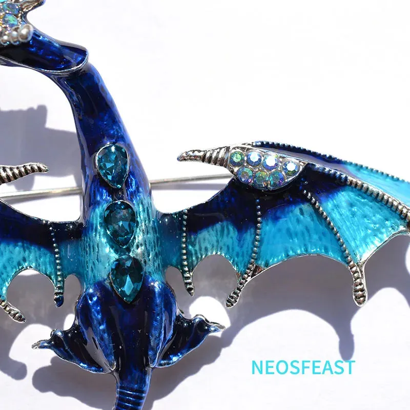 Elegant Enameled Dragon Brooches for Women Rhinestone Pin Multi Color Holiday Men Gift Garment Dress Accessories Fashion Jewelry