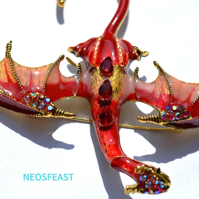 Elegant Enameled Dragon Brooches for Women Rhinestone Pin Multi Color Holiday Men Gift Garment Dress Accessories Fashion Jewelry