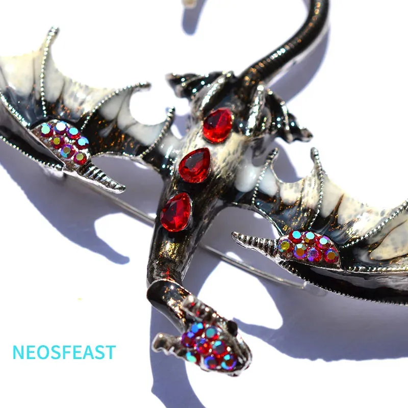 Elegant Enameled Dragon Brooches for Women Rhinestone Pin Multi Color Holiday Men Gift Garment Dress Accessories Fashion Jewelry