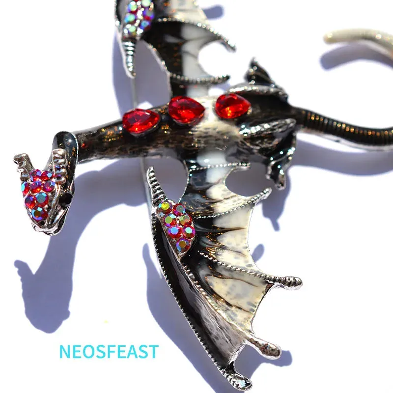 Elegant Enameled Dragon Brooches for Women Rhinestone Pin Multi Color Holiday Men Gift Garment Dress Accessories Fashion Jewelry