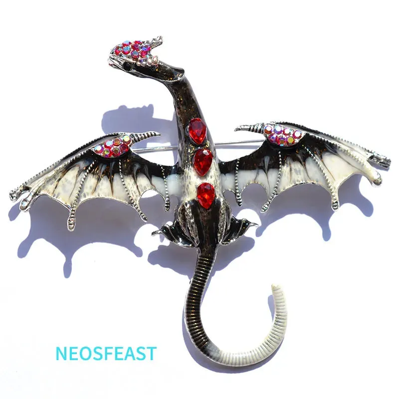 Elegant Enameled Dragon Brooches for Women Rhinestone Pin Multi Color Holiday Men Gift Garment Dress Accessories Fashion Jewelry