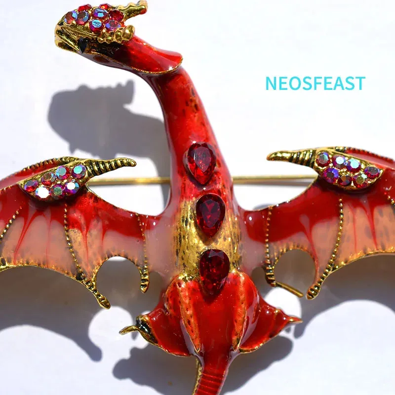Elegant Enameled Dragon Brooches for Women Rhinestone Pin Multi Color Holiday Men Gift Garment Dress Accessories Fashion Jewelry