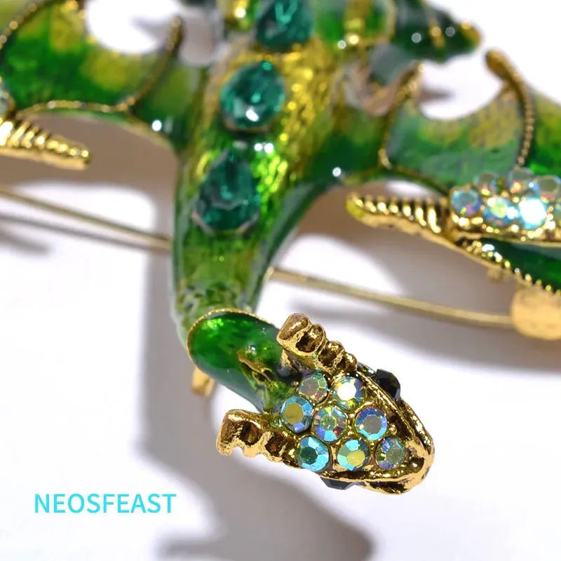 Elegant Enameled Dragon Brooches for Women Rhinestone Pin Multi Color Holiday Men Gift Garment Dress Accessories Fashion Jewelry