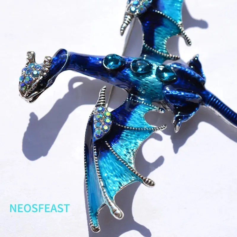 Elegant Enameled Dragon Brooches for Women Rhinestone Pin Multi Color Holiday Men Gift Garment Dress Accessories Fashion Jewelry