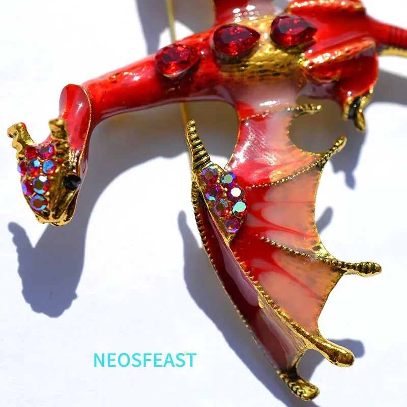 Elegant Enameled Dragon Brooches for Women Rhinestone Pin Multi Color Holiday Men Gift Garment Dress Accessories Fashion Jewelry