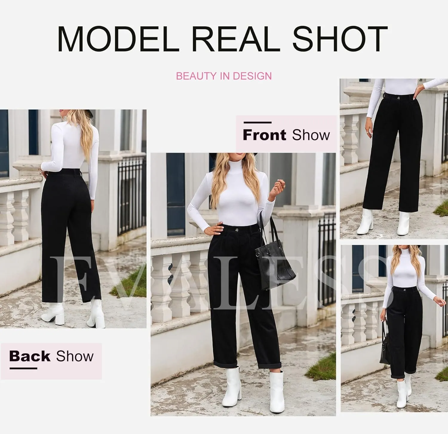 EVALESS Corduroy Pants for Women Casual High Waisted Straight Leg Pants Loose Comfy Trousers with Pockets